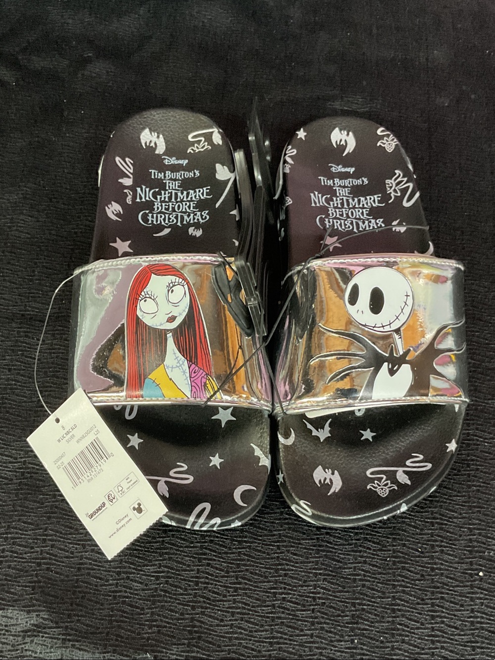 Disney Black Holographic Nightmare Before Christmas Jack & Sally Slide Sandals